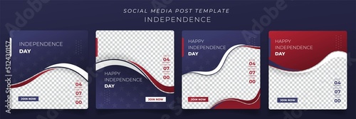 Set of social media post template with blue red and white background for US independence day design