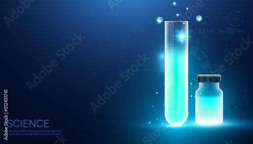 Abstract Science glass bottle experiment Science concept experiment new things Chemical solution Various on hi tech blue future background.illustrations