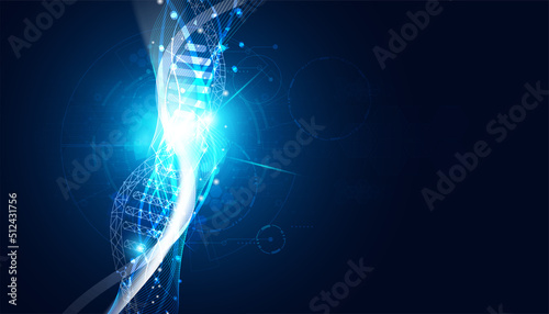 abstract technology science concept DNA futuristic on hi tech blue background