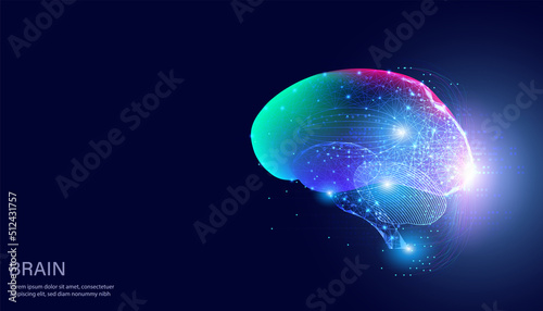 Abstract Brain Working Electrocardiogram concept from the nervous system Work is connected, IQ, intelligence, artificial intelligence, brain simulation.on hi tech blue future background