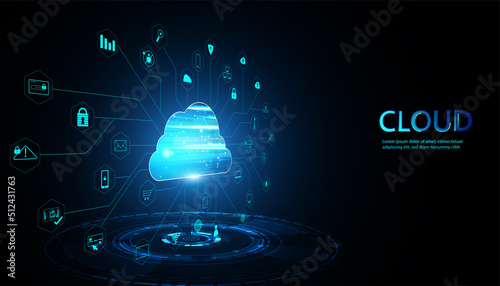 Abstract cloud technology with big data and interface concept Connection by collecting data in the cloud With large data storage systems on hi tech background.