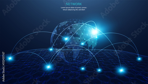 Abstract Technology Communication Borderless Internet 5G Internet of Things communication between people concept world map digital, business, network on a modern background futuristic digital