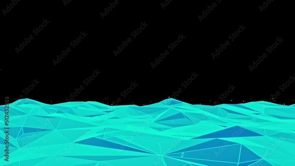 Digital ocean or data wave. Futuristic animation of a low poly animated surface.