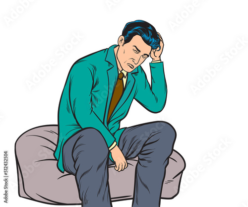 Young businessman is worried. hand drawn style vector design illustration on white background