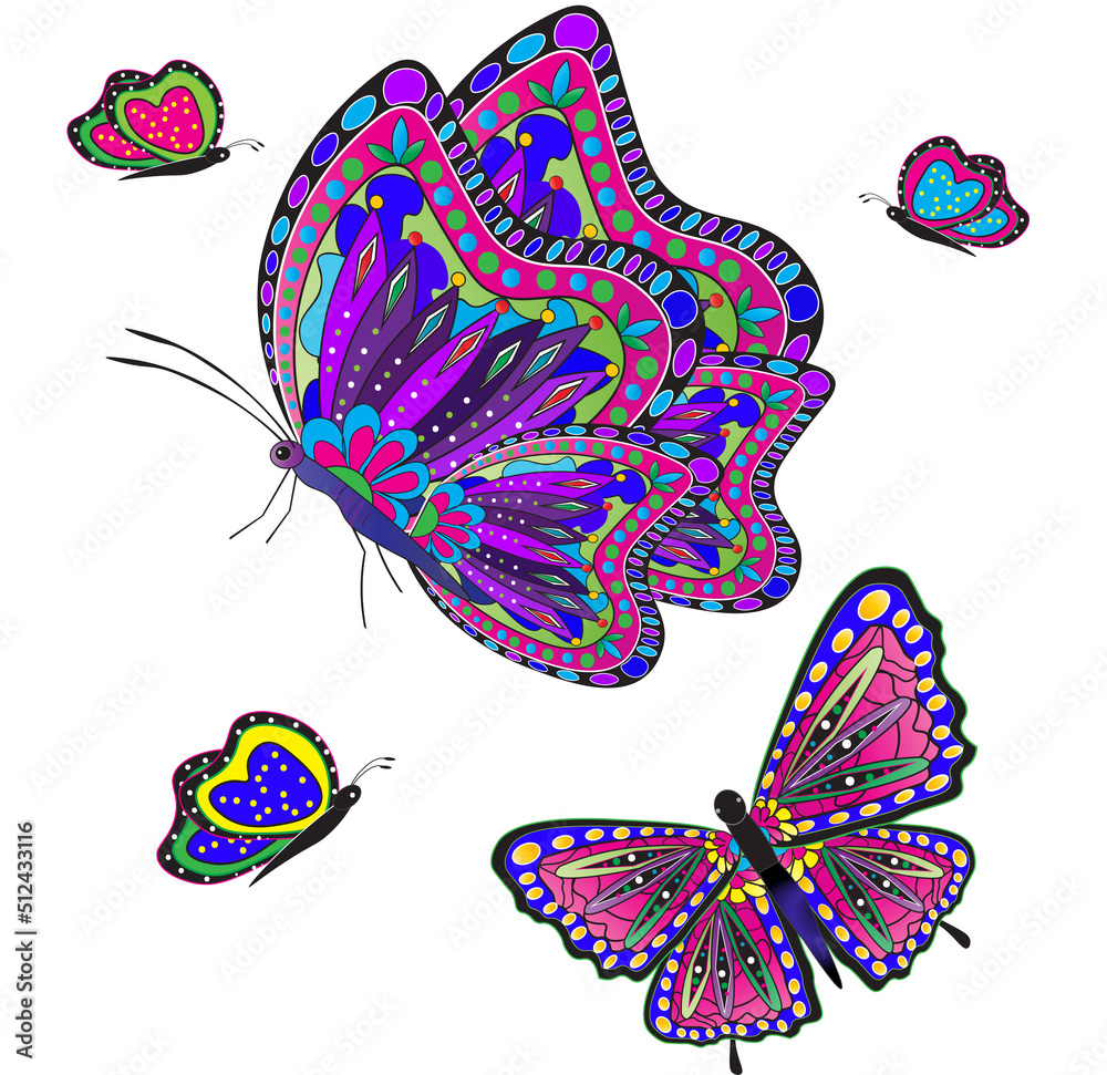 Obraz premium Bright with vivid colors of butterflies isolated on white background