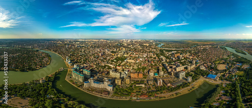 high aerial panorama of the city of Krasnodar (South of Russia) near Zaton on a sunny summer day © Alexei Merinov