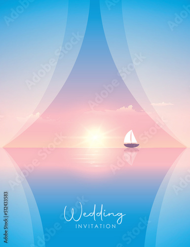 wedding invitation seascape and sailboat at sunset
