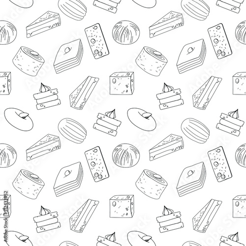 Traditional turkish sweets. Oriental cuisine. Seamless pattern. Vector