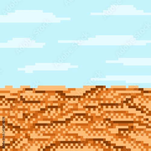 Arid desert landscape, pixel art. Vector illustration.