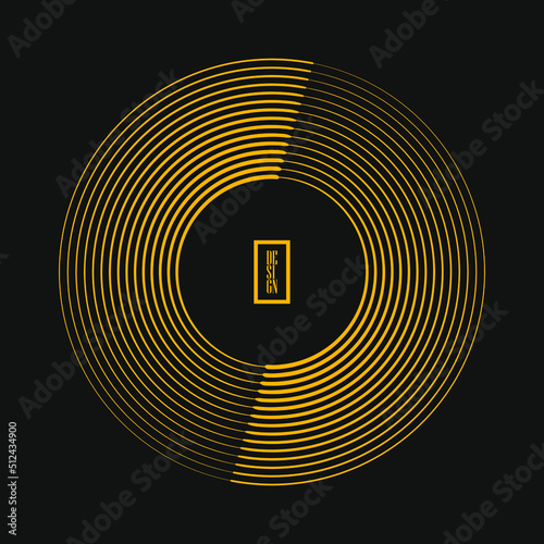 Yellow curvy speed lines in circle form. Geometric art. Design element for border frame, round logo, blackout tattoo, sign, symbol, web pages, prints, template, pattern and abstract background