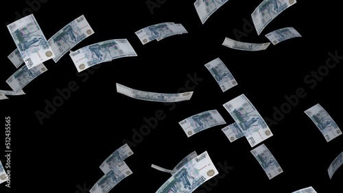 Many wads of money on black background. 1000 russian ruble banknotes. Stacks of money. Financial and business concept.