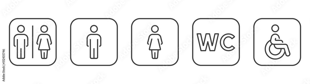 Bathroom symbol. WC symbols set. Bathroom signs vector Bathroom symbol. WC symbols set. Bathroom signs vector