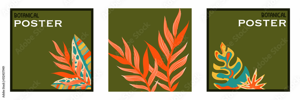 Aesthetic brutalism poster for flyer design. Exotic jungle contemporary wallpaper. Abstract background. Abstract botanical floral. Template design.
