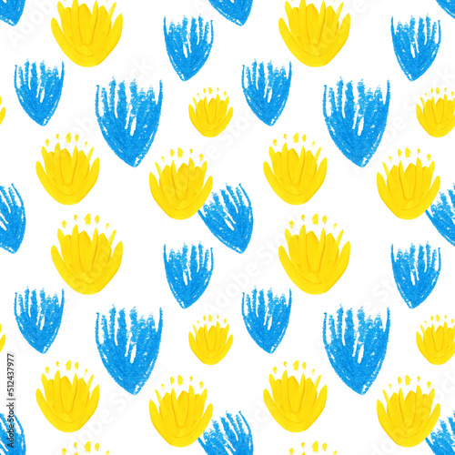 Fototapeta Naklejka Na Ścianę i Meble -  Seamless pattern in yellow blue colors, meaning the independence of Ukraine and its flag. Hand-drawn pictures on a white background.