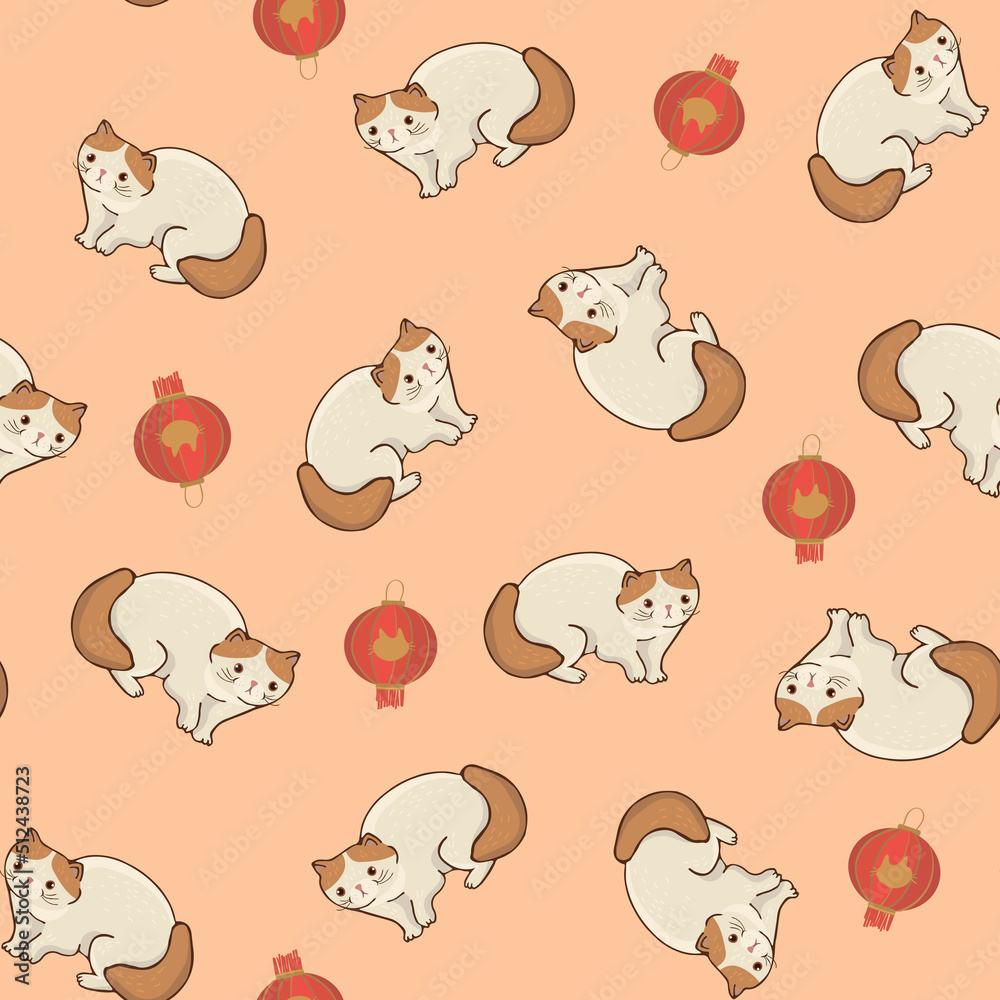 Cats China seamless vector pattern 