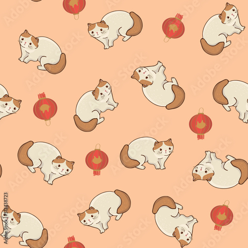 Cats China seamless vector pattern 