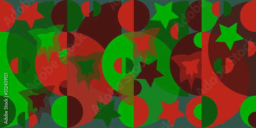 Abstract vector graphic contrast background with stars. Red, green, brown figures.
 Beautiful design template for cover, packaging, website, wallpaper, background.