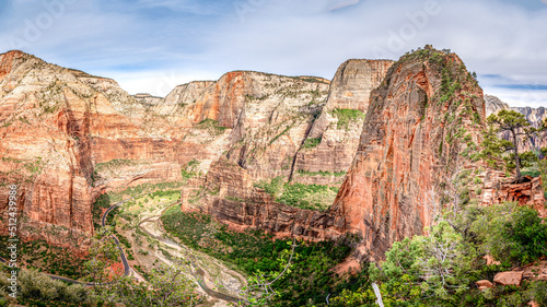 Panoramic view of Zion Park from the trailhead to Angels Landing