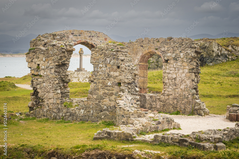 Ruins of a 16th century church on Llanddwyn Island, Anglesey, Wales