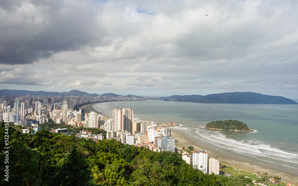 panoramic aerial view of Santos city on the coast of Sao Paulo, Brazil