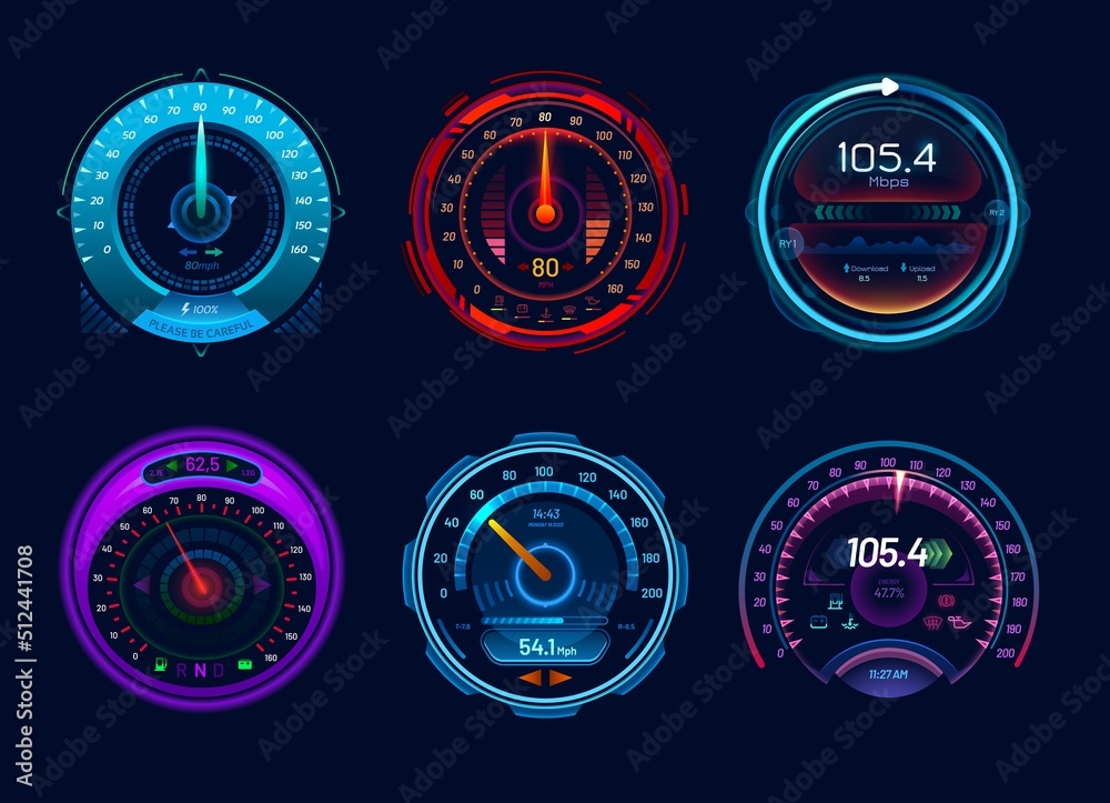 Car speedometer gauges, speed meter neon digital display dials