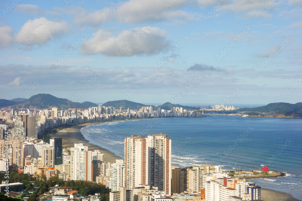panoramic aerial view of Santos city on the coast of Sao Paulo, Brazil