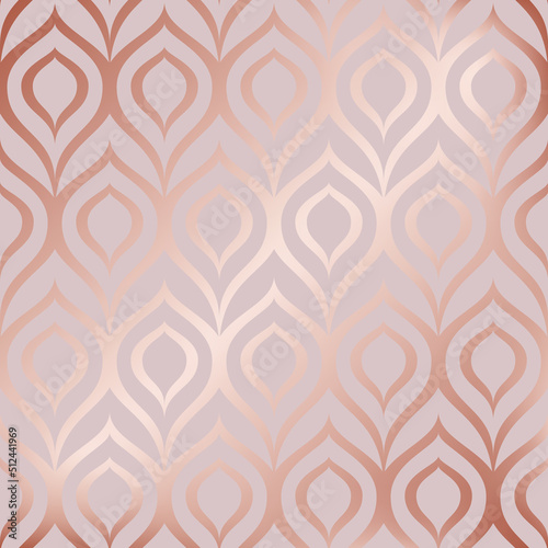 Peacock seamless pattern. Repeat feather background. Repeated glam lattice. Pink marble texture. Repeating gold rose patern for design prints. Gatsby art printing. Beauty printed. Vector illustration