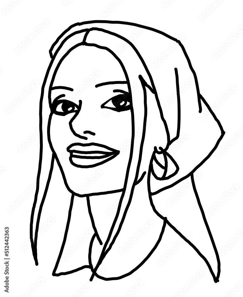 Beautiful girl wear romantic scarf. Pretty woman with attractive face, bright eyes and lips. Fashion model dress summer hat. Hand drawn illustration. Old style comic cartoon character drawing. Beautiful girl wear romantic scarf. Pretty woman with attractive face, bright eyes and lips. Fashion model dress summer hat. Hand drawn illustration. Old style comic cartoon character drawing.