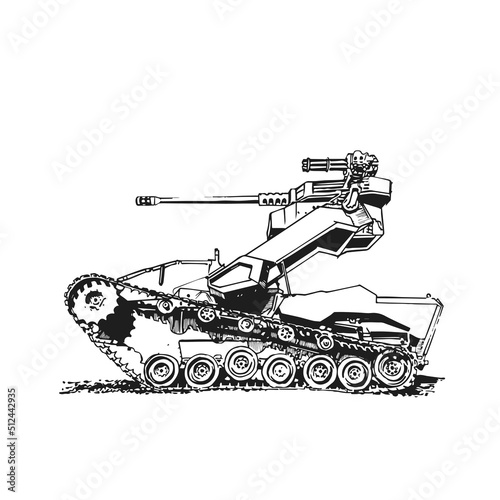 Ground attack drone hand graphic drawing. Military weapon
