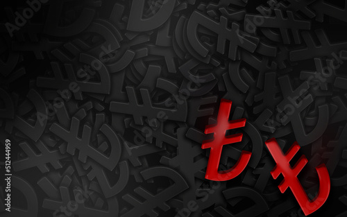 Red Turkish Lira Symbol Against Black Duplicates