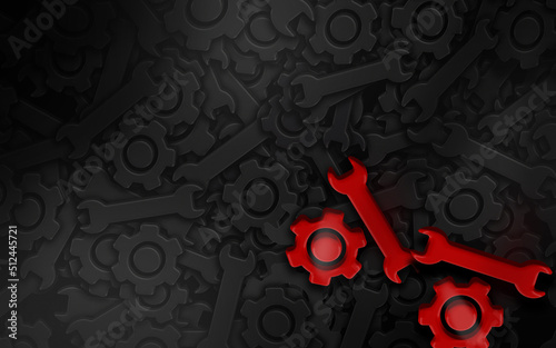 Red Wrench and Gear Symbol Against Black Duplicates
