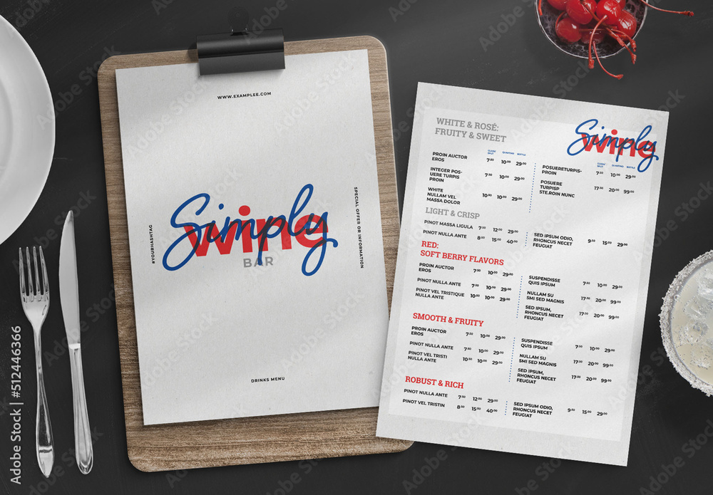 Wine Bar Restaurant Menu Layout with Simple & Fun Style Stock Template