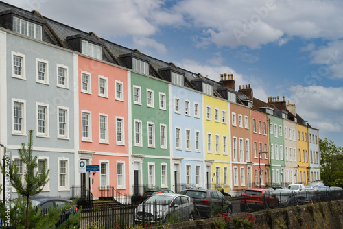 A colourful street in Bristol overlooking the harbour. the pastel shades of the buildings are characteristic of the schemes that can be seen overlooking the city 