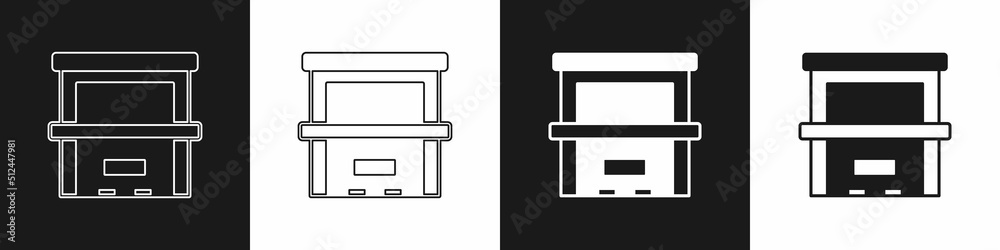 Set Piano icon isolated on black and white background. Musical instrument. Vector