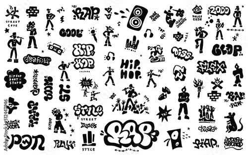 rap music , graffiti isolated icon set, street style ,hip hop culture symbols