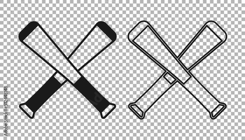 Black Crossed baseball bat icon isolated on transparent background. Vector