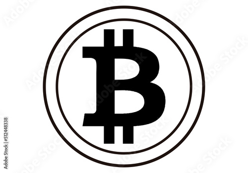 Icono negro de criptomoneda bitcoin en fondo blanco.