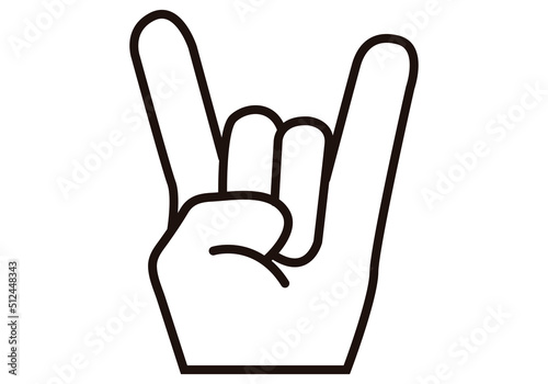 Gesto de mano de heaby metal en fondo blanco.