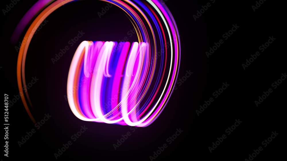 Motion graphics, sci-fi bg. Stream of multicolor neon lines form spiral shape, curls and pattern. Abstract background with light trails, Modern trendy motion design bg. Light flow bg. 3d render Motion graphics, sci-fi bg. Stream of multicolor neon lines form spiral shape, curls and pattern. Abstract background with light trails, Modern trendy motion design bg. Light flow bg. 3d render