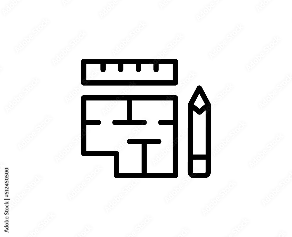 Line floor plan icon isolated on white background. Outline symbol for website design, mobile application, ui. floor plan pictogram. Vector illustration, editorial stroсk. Line floor plan icon isolated on white background. Outline symbol for website design, mobile application, ui. floor plan pictogram. Vector illustration, editorial stroсk.