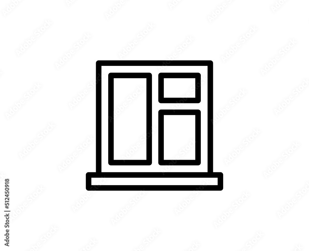 Line window icon isolated on white background. Outline symbol for website design, mobile application, ui. Window pictogram. Vector illustration, editorial stroсk Line window icon isolated on white background. Outline symbol for website design, mobile application, ui. Window pictogram. Vector illustration, editorial stroсk