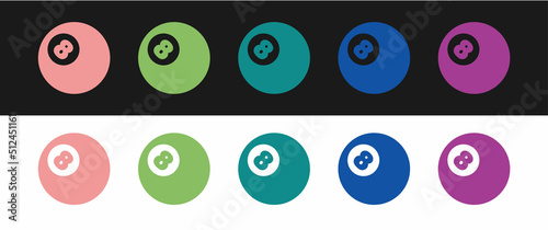 Set Billiard pool snooker ball with number 8 icon isolated on black and white background. Vector
