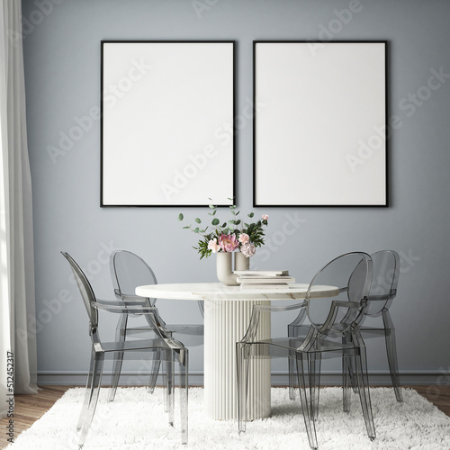 mock up poster frame in modern interior background  living room  Scandinavian style  3D render  3D illustration