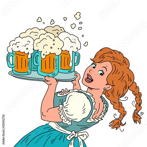 a waitress with a beer, in national clothes. Oktoberfest festival, restaurant pub tavern