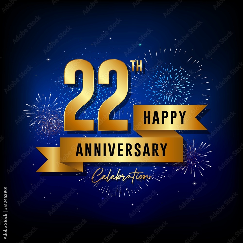 22th anniversary logo with golden ribbon for booklets, leaflets, magazines, brochure posters, banners, web, invitations or greeting cards. Vector illustrations. 22th anniversary logo with golden ribbon for booklets, leaflets, magazines, brochure posters, banners, web, invitations or greeting cards. Vector illustrations.