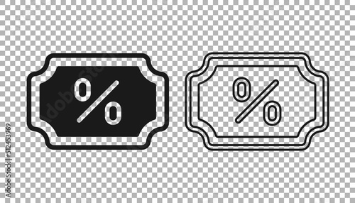 Black Discount percent tag icon isolated on transparent background. Shopping tag sign. Special offer sign. Discount coupons symbol. Vector