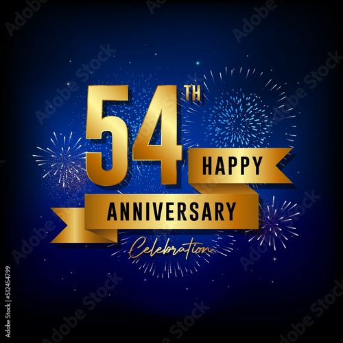 54th anniversary logo with golden ribbon for booklets, leaflets, magazines, brochure posters, banners, web, invitations or greeting cards. Vector illustrations. photo