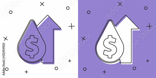 Set Oil price increase icon isolated on white and purple background. Oil industry crisis concept. Vector