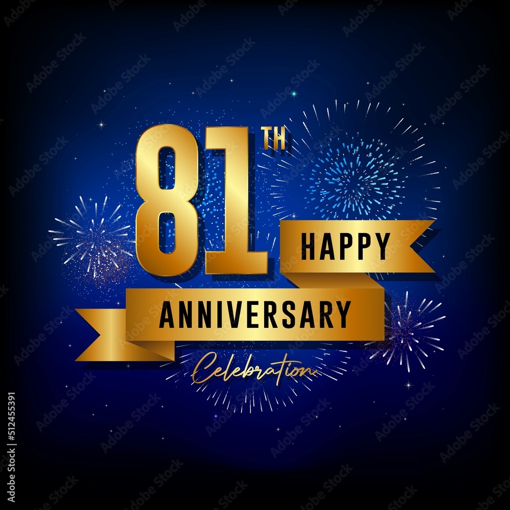 Fototapeta premium 81th anniversary logo with golden ribbon for booklets, leaflets, magazines, brochure posters, banners, web, invitations or greeting cards. Vector illustrations.