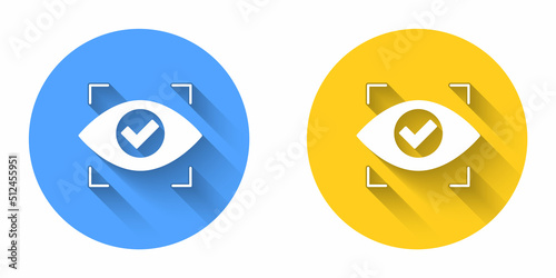 White Eye scan icon isolated with long shadow background. Scanning eye. Security check symbol. Cyber eye sign. Circle button. Vector